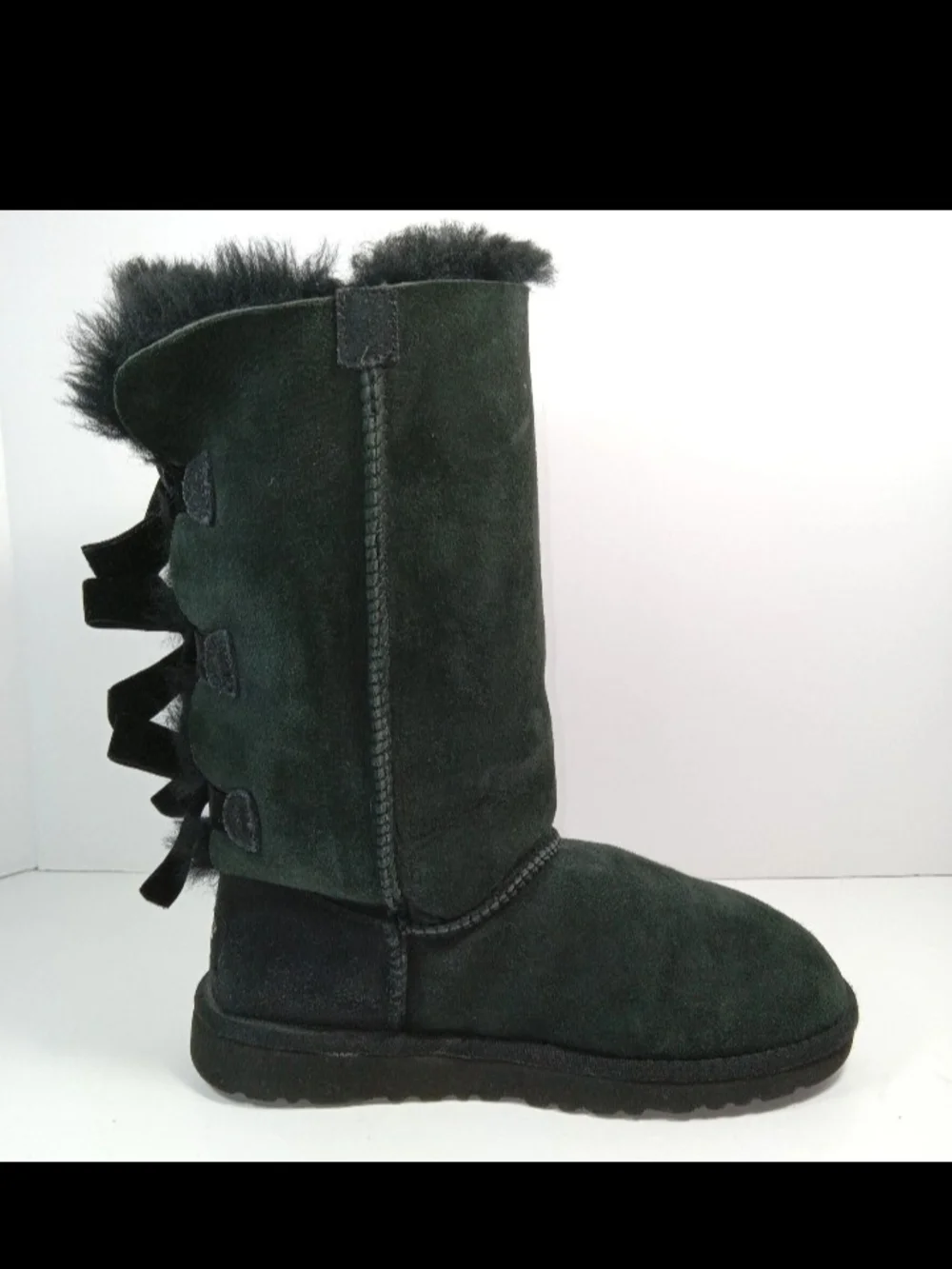 Ugg Bailey Bow Tall II Women’s Dark Green Suede Shearling Winter Boots Sz 4 US